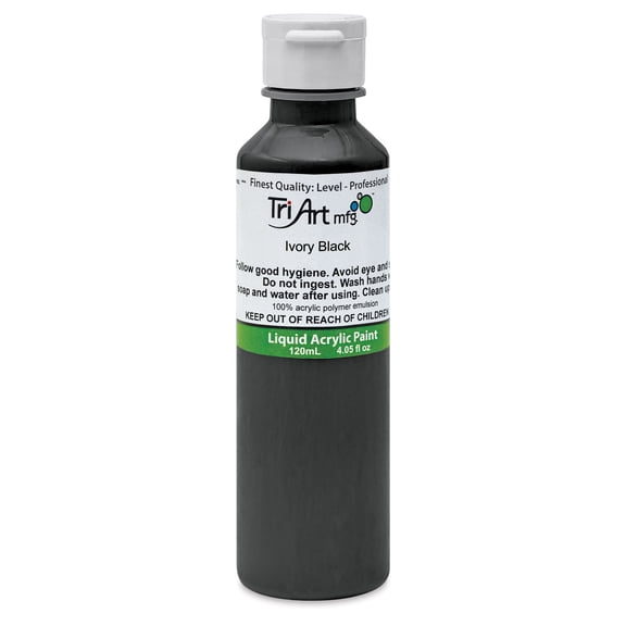 Tri-Art Liquid Artist Acrylics - Ivory Black, 120 ml bottle