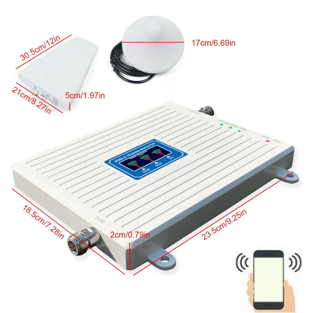 Tri- Band Amplifier 900/1800/2100 GSM DCS 2G/3G/4G LTE Signal Booster w/ antenna Cell Phone Signal Booster 900/1800/2100MHz 2G/3G/4G Tri Band Amplifier Repeater Cell Phone Signal Booster