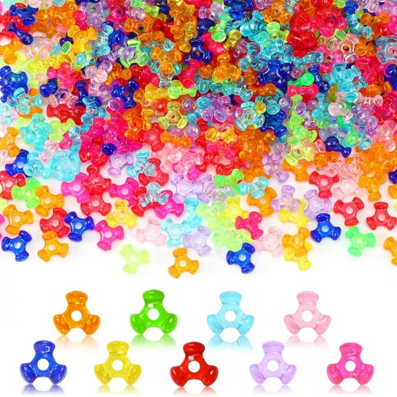 Tri Beads,1200Pcs Mix Transparent Colored Plastic Kandi Tri Beads Bulk for Crafts Wreath Candy Cane Beads Rainbow Tri Beads Holiday Tree Decorations Bead Ornament Kit