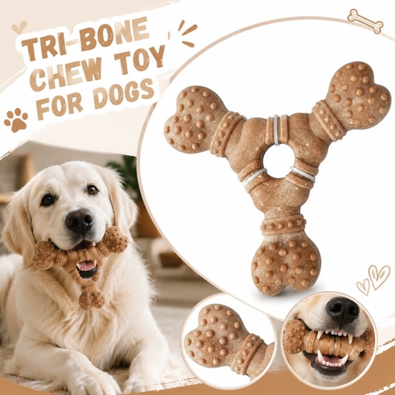 Tri-Bone Shaped Dog Chew Toy - Durable Rubber Teether Bone for Puppies,Interactive Chewing Toy
