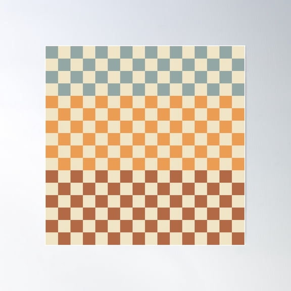 Tri Check Pattern In Muted Slate Blue-Gray Orange Brown Cream Beige Poster Wall Art, Modern Wall Decor For Living Room Bedroom, 30x30 UNFRAMED