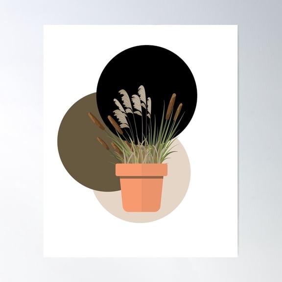 Tri-Circles Surrounding Cattails In A Pot Design Poster Wall Art, Modern Wall Decor For Living Room Bedroom, 16x24 UNFRAMED