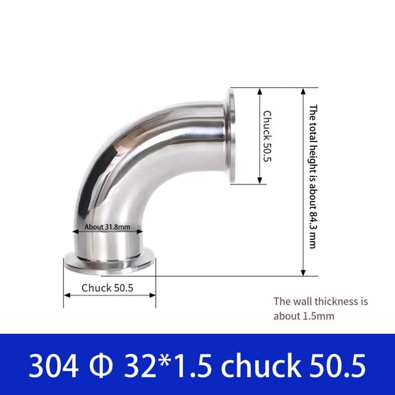 Tri Clamp Compatible Sanitary Elbow Fitting at a Right Angle Connection