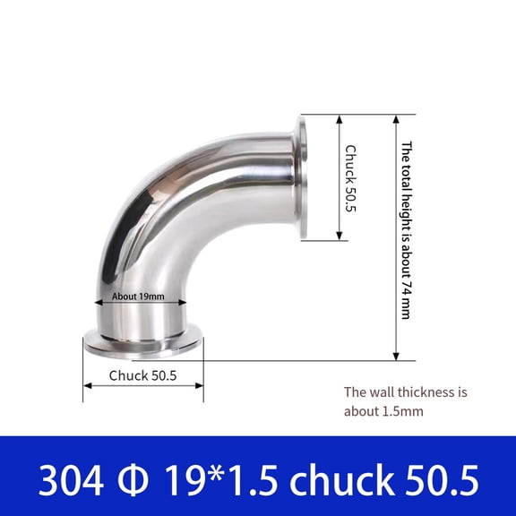 Tri Clamp Compatible Sanitary Elbow Fitting at a Right Angle Connection