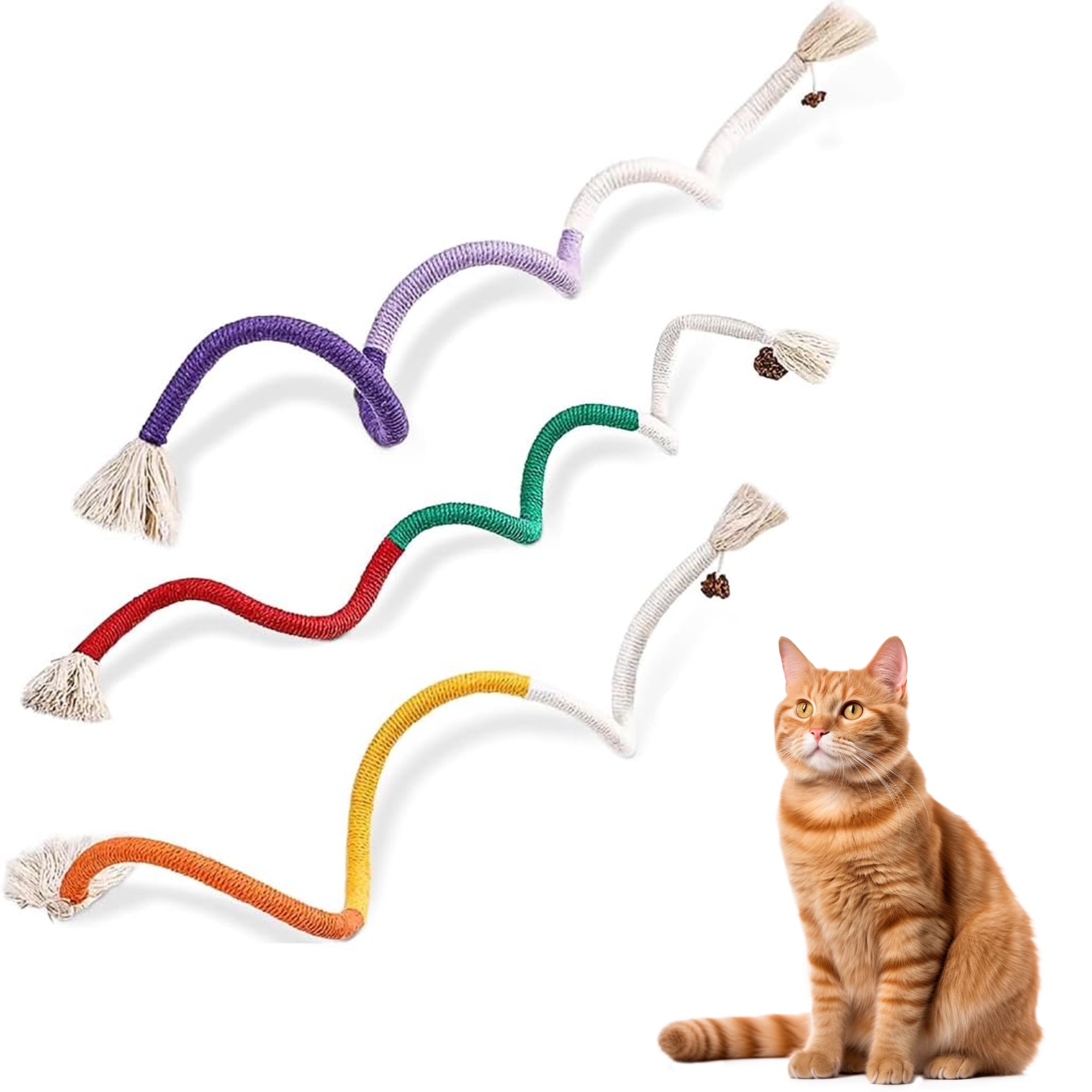 Tri-Color Cat Chew Rope Toy 3-Pack - Interactive Kick Toy for Indoor ...