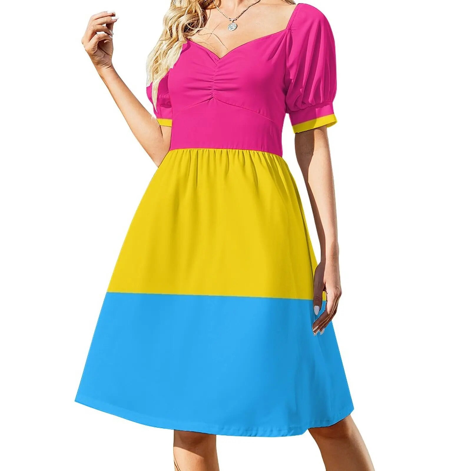 Tri Color Design - Pink Yellow Blue Dress dresses for special events Dress  for pregnant women - Walmart.com