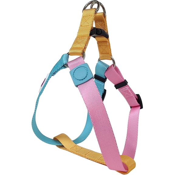 Tri-Color Dog Harness - Adjustable Step-in No Pull Harness for Large Dogs, Heavy Duty, Easy Walking, Blue Pink