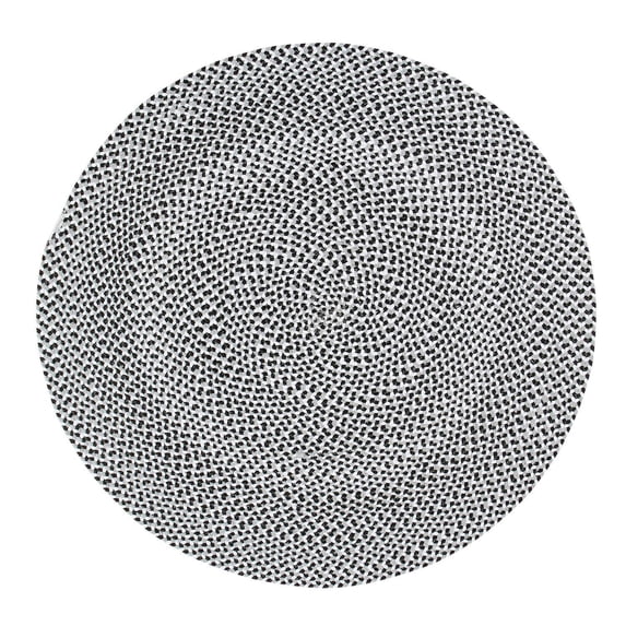 Tri-Color Farmhouse Braided Rug - Cotton Buffalo Check Black,White,Gray 4' Round
