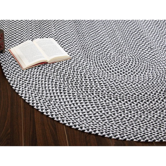 Super Area Rugs Tri-Color Cotton Farmhouse Braided Rug - Buffalo Check Black,White,Gray Large 8' x 10' Oval