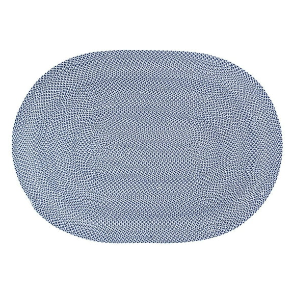 Tri-Color Farmhouse Braided Rug - Cotton Buffalo Check Blue,White,Gray 4' x 6' Oval