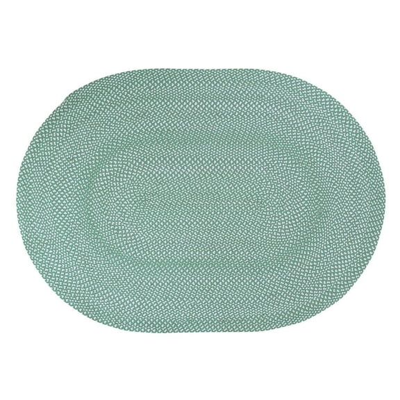 Tri-Color Farmhouse Braided Rug - Cotton Buffalo Check Green,White,Gray 2' X 3' Oval