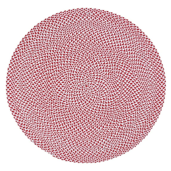 Tri-Color Farmhouse Braided Rug - Cotton Buffalo Check Red,White,Gray 4' Round