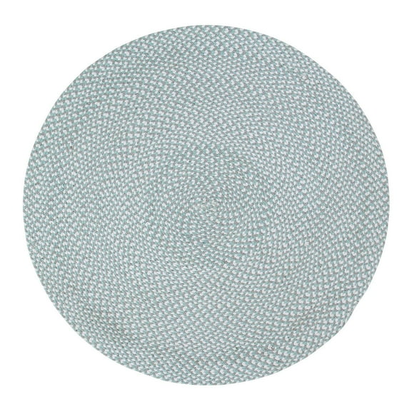 Tri-Color Farmhouse Braided Rug - Cotton Buffalo Check Teal,White,Gray 4' Round