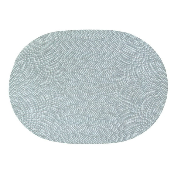 Tri-Color Farmhouse Braided Rug - Cotton Buffalo Check Teal,White,Gray 5' x 7' Oval