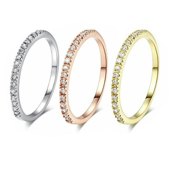 Tri-Color Gold Plated Cubic Zirconia Gemstone Stackable Promise Ring Eternity Band For Women 3 PC Set