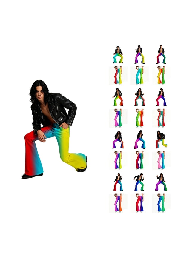 Tri Color Gradient Rock Flared Casual Pants Festival Bottom Trousers