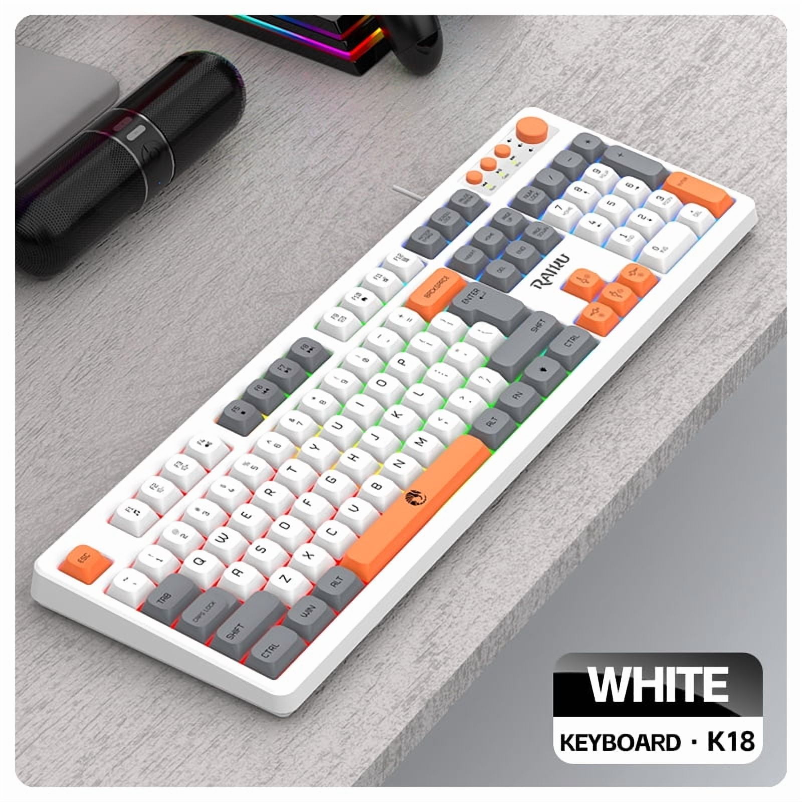 Tri-Color Keycaps Mute Mechanical Keyboard 104 Keys Hot-Swappable Shaft USB Wired Gaming Office Dual-Use Pink Gray Rice Color Scheme Plug And Play Compatible with