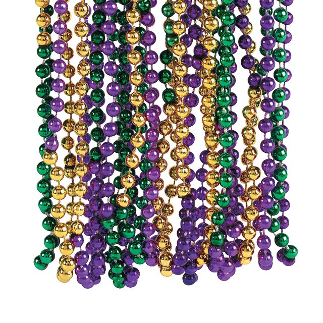 TriColor Mardi Gras Beads Fancy Party Favors & Metallic Necklace