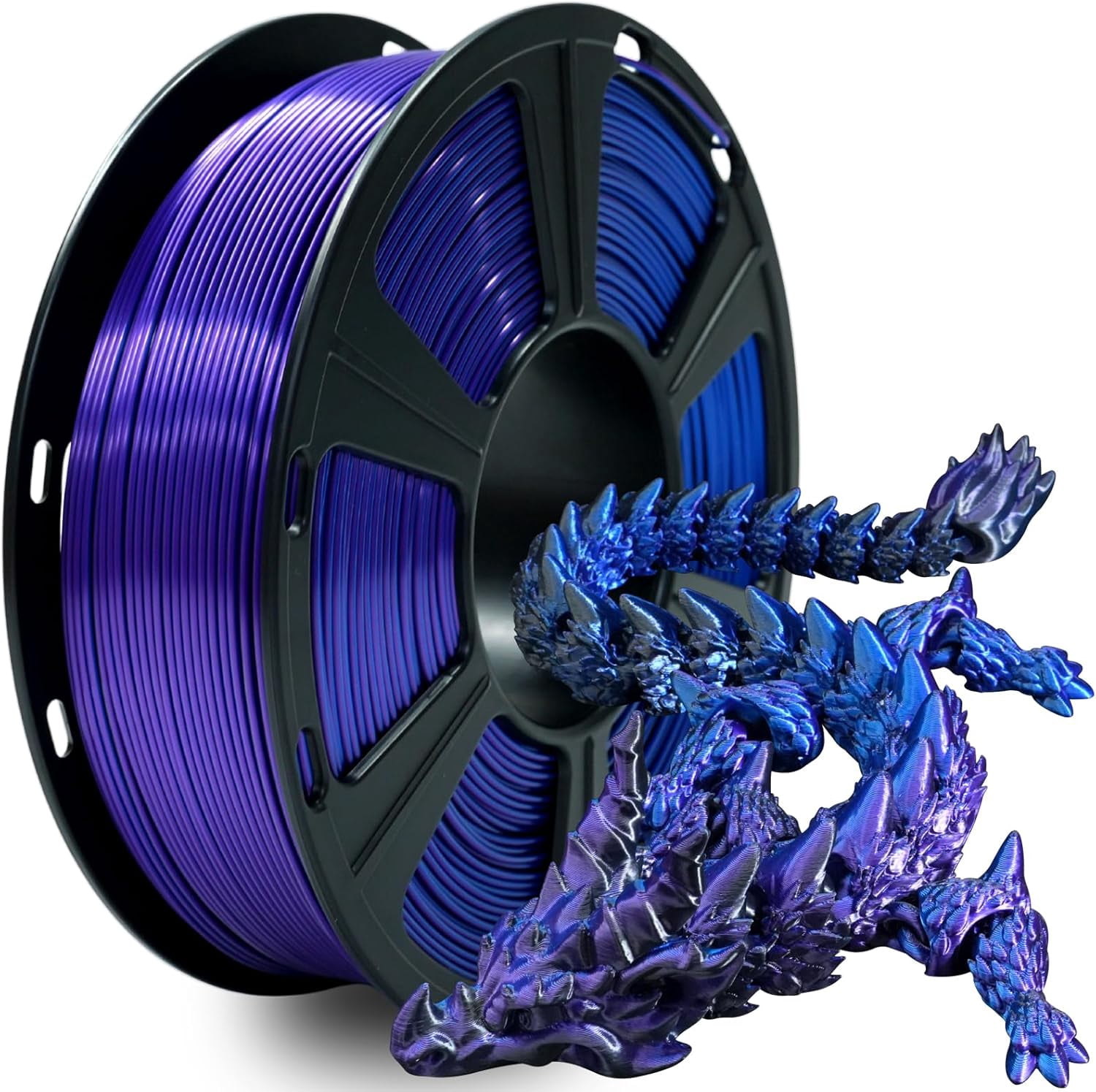 Tri-Colors, Silk Pla Filament, 3D Printer Filament 1.75mm +/-0.02mm, 1Kg (2.2lbs) Spool, Vacuum Packaging (Blue+Purple+Black)