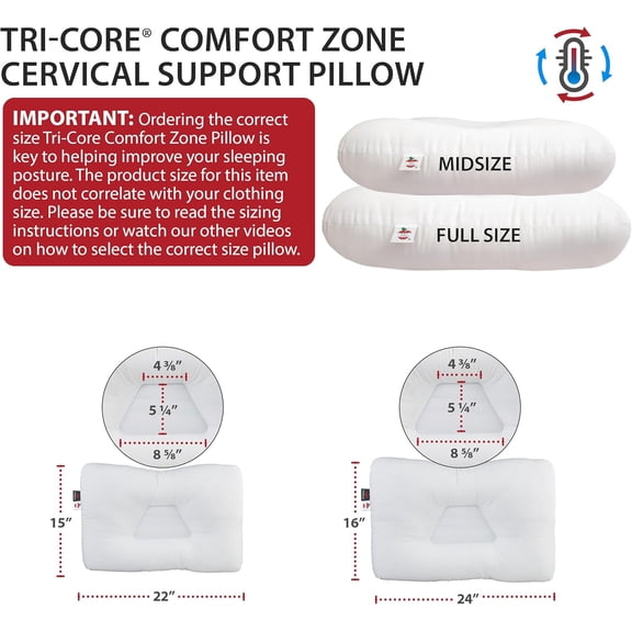 Tri-Core Cervical Support Pillow, Temperature Regulating Outlast, Gentle (Medium Firm) - Full Size