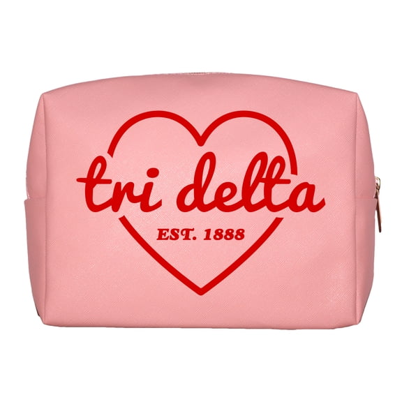 Tri Delta Makeup Bag Pink With Red Heart PU Leather