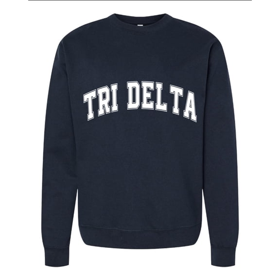 Tri Delta Sweatshirt, Crewneck Sweatshirt with Varsity Greek Letters Design, Sorority Brand Colors - Size Medium