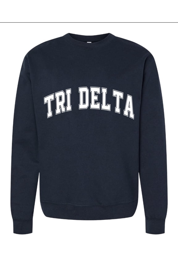 Tri Delta Sweatshirt, Crewneck Sweatshirt with Varsity Greek Letters Design, Sorority Brand Colors - Size Medium