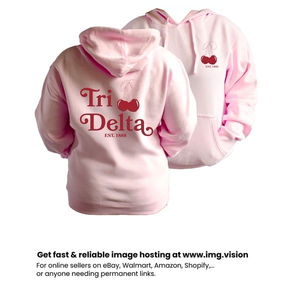 Tri Delta Sweatshirt, Hooded Sweatshirt with Cherries Design, Size Medium