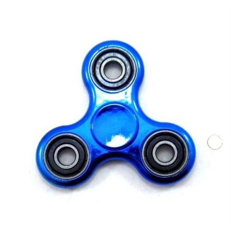 Tri Fidget Spinner Metallic Blue Color Toy Stress Reducer Ball Bearing High Speed Spinners - May help with ADD, ADHD, Anxiety, and Autism Adult Children