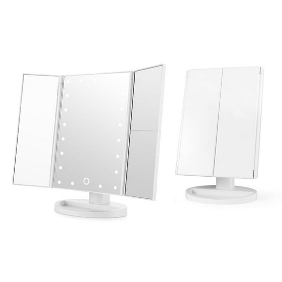 Tri-Fold 21-LED Lighted Portable Makeup Mirror White, Magnifying & 180 Rotation- White