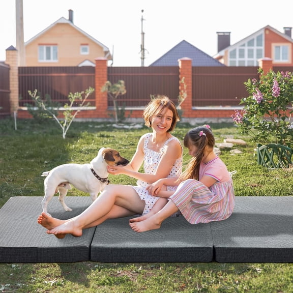 Tri-Fold 4" Memory Foam Mattress - Single Size Portable Bed, Foldable Floor Mat for Adults & Kids, Washable CertiPUR-US Certified Cover, Lightweight for Travel/Camping/Yoga