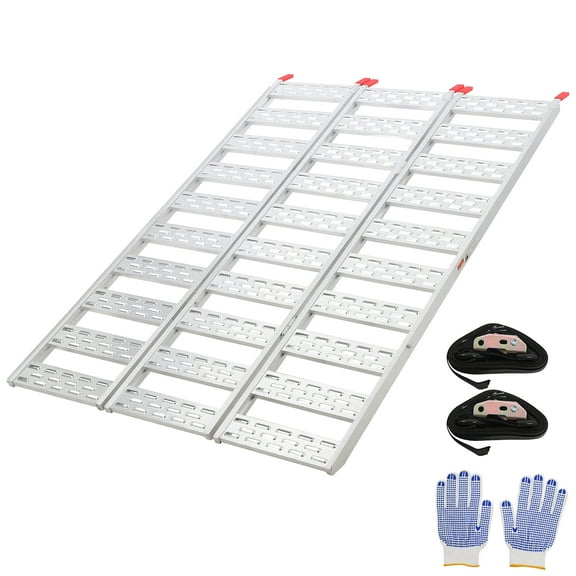 Tri-Fold Aluminum Loading Ramp,76" x 50" Portable Ramp with Treads for Motorcycle Push Mowers Garden Tillers
