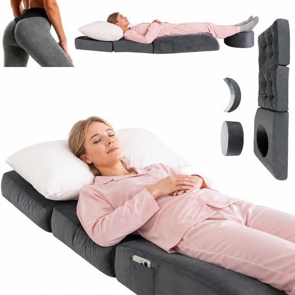 Tri Fold BBL Pillow After Surgery Sleeping Cushion, Adjustable Size Hip Opening Sponge Mattress, Post Recovery Support Pad With Hole, Gray