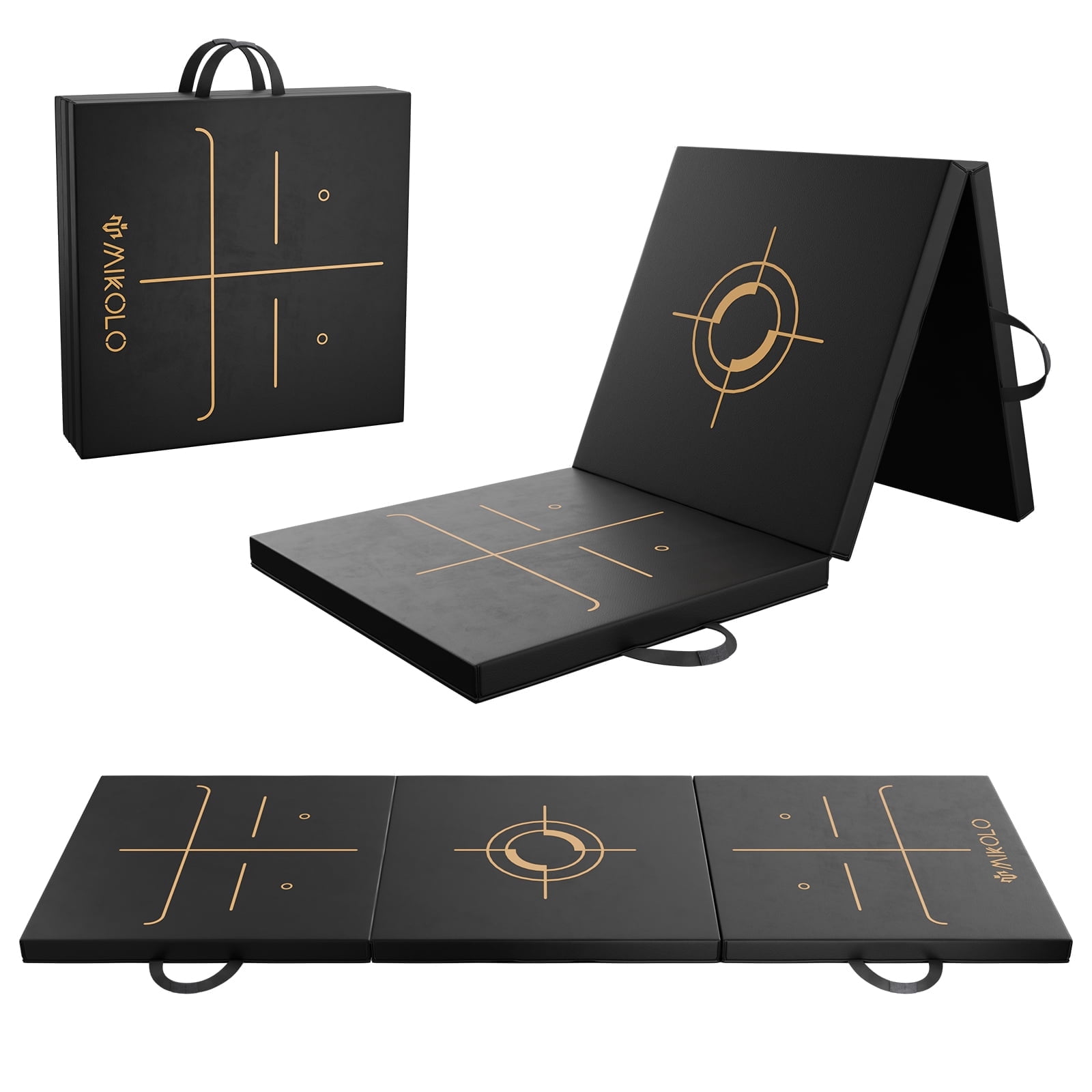 Mikolo Tri-Fold Folding Gymnastics Mat Anti Tear Yoga Mat Carrying Handles for Home Gym , Thick Portable Exercise Mat and Tumbling Mat for Stretching, Pilates, Aerobics Workouts