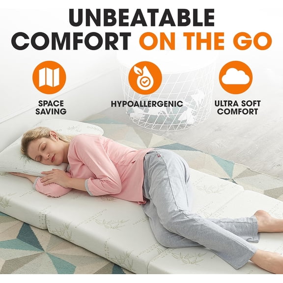 Tri-Fold Folding Mattress – 4 Inch Portable Floor Mattress for Guests, Camping, Sleepovers & Travel – Lightweight Foldable Foam Bed (75"x31"x4")