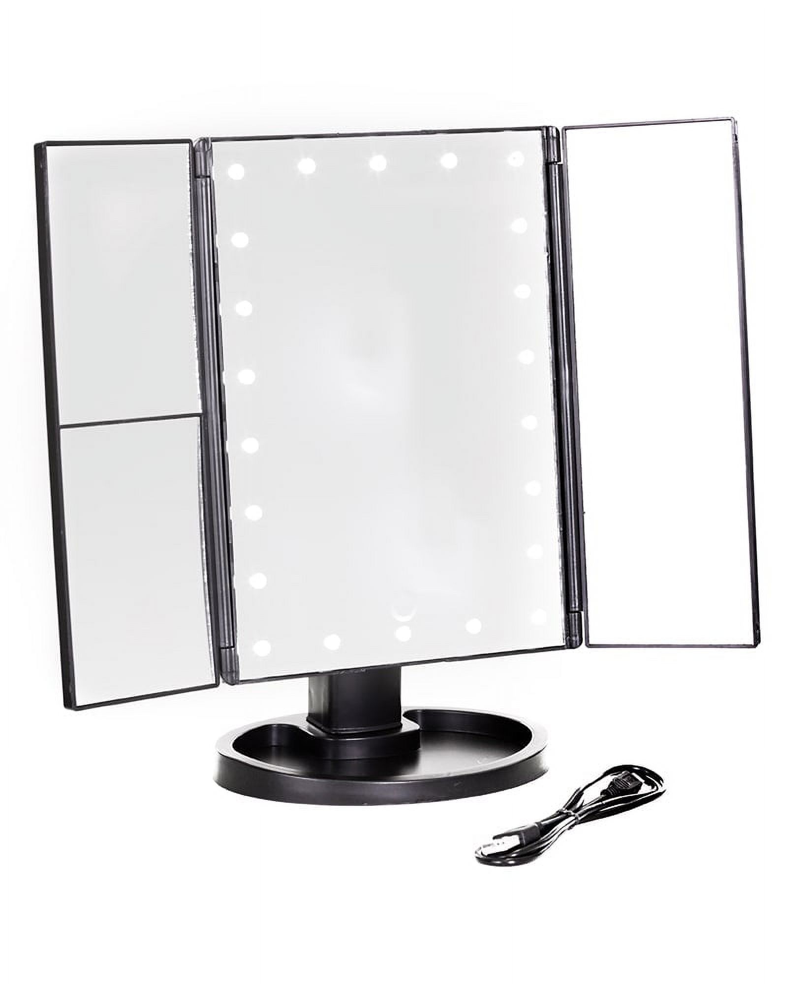 TriFold LED Makeup Mirror with Magnification Black