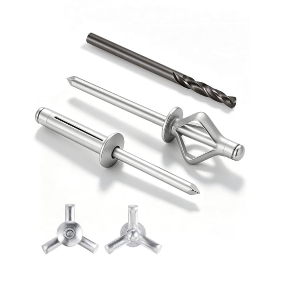 Tri-Fold Pop Rivets 3/16" x 3/4", 250 CTs High Grip Exploding Bulb Blind Aluminum Rivets for Thin Sheet Metal, 4.8x20mm Open End Steel Mandrel