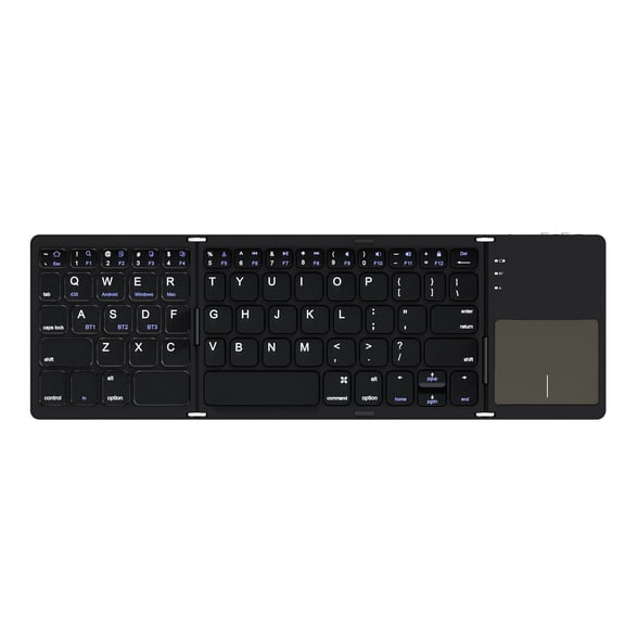 Tri-Fold Portable Bluetooth Keyboard with Integrated Touchpad,Black