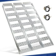 HOUGEET Tri-Fold Ramps with Treads, Full Width Aluminum Loading with Load Straps, Manual Welding Ramp for Motorcycles, ATVs, Trucks, Snow Blowers with 1600Ibs Max Load /535lbs per Section