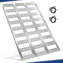 HOUGEET Tri-Fold Ramps with Treads, Full Width Aluminum Loading with Load Straps, Manual Welding Ramp for Motorcycles, ATVs, Trucks, Snow Blowers with 1600Ibs Max Load /535lbs per Section