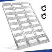 HOUGEET Tri-Fold Ramps with Treads, Full Width Aluminum Loading with Load Straps, Manual Welding Ramp for Motorcycles, ATVs, Trucks, Snow Blowers with 1600Ibs Max Load /535lbs per Section