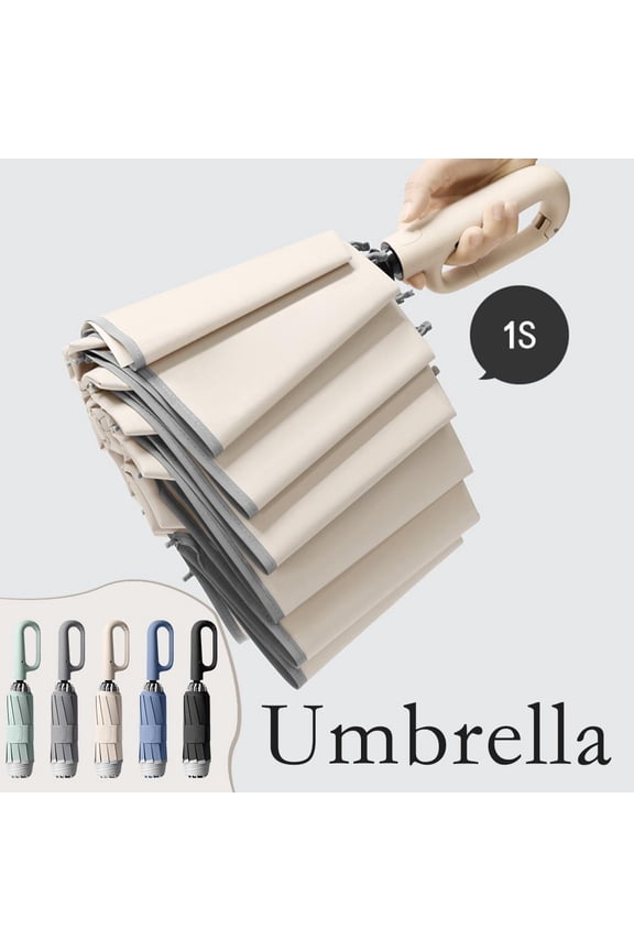 Tri-Fold Reverse Umbrella, 41-Inch Windproof Auto Open/Close, Compact Travel Companion with Reflective Safety Strip