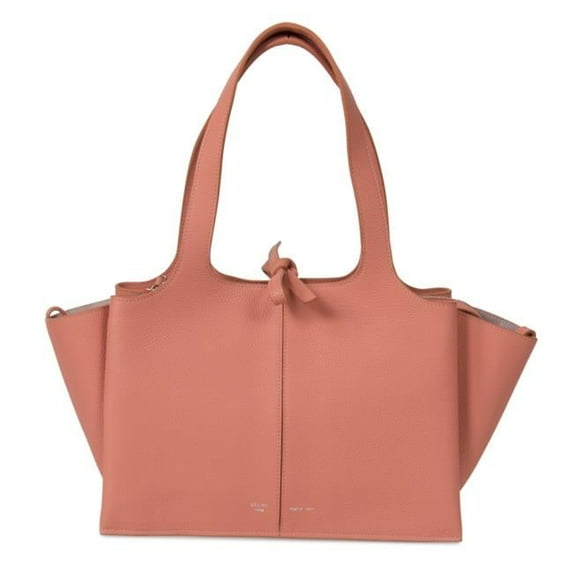 Tri-Fold Shoulder Bag, Peach Grained Calfskin Leather