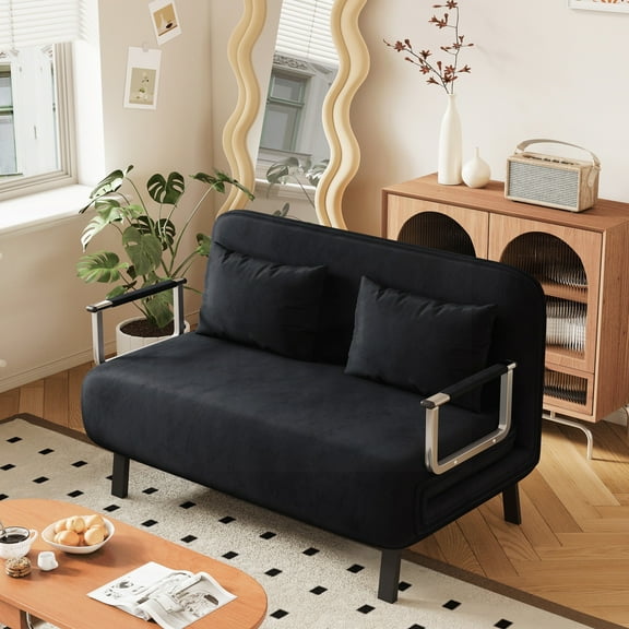 Modern Minimalist Leather 39 Convertible Chair Bed with Adjustable Backrest & Pillow