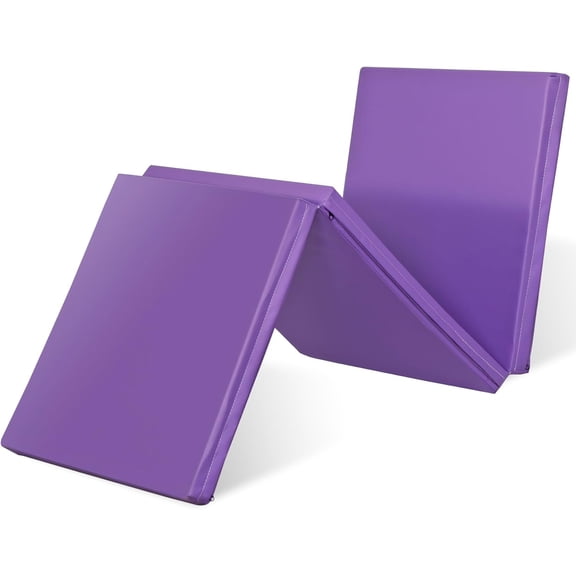 Tri-Fold Thick Gym Mat Kids Tumbling Mat with Carrying Handles, Folding Home Fitness Exercise Mat for Yoga, Pilates, Stretching, Gymnastics, Core Workouts and more