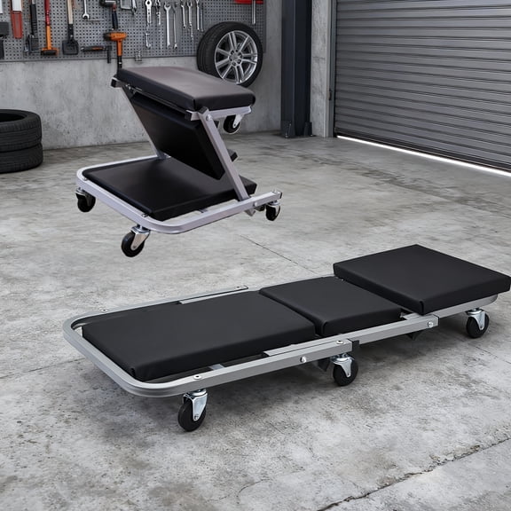 Tri-Fold Z-Shaped Crawler Seat with 300 lb Capacity, 6 x 2.5-Inch Swivel Casters, Ideal for Car, Truck & Motorcycle Repair, Gift for Men