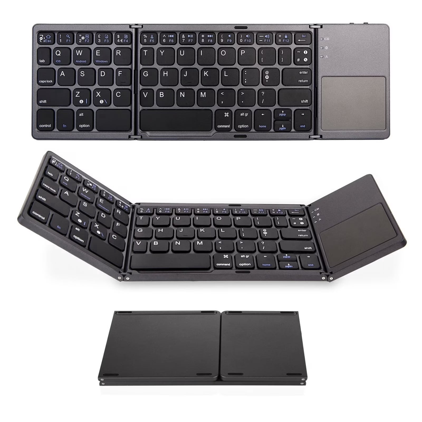 Tri-Folding Bluetooth Keyboard with Touchpad, Wireless Portable Foldable Bluetooth Keyboard, Rechargeable Multi-Device Small Keyboard for Laptop Tablet PC Smartphone