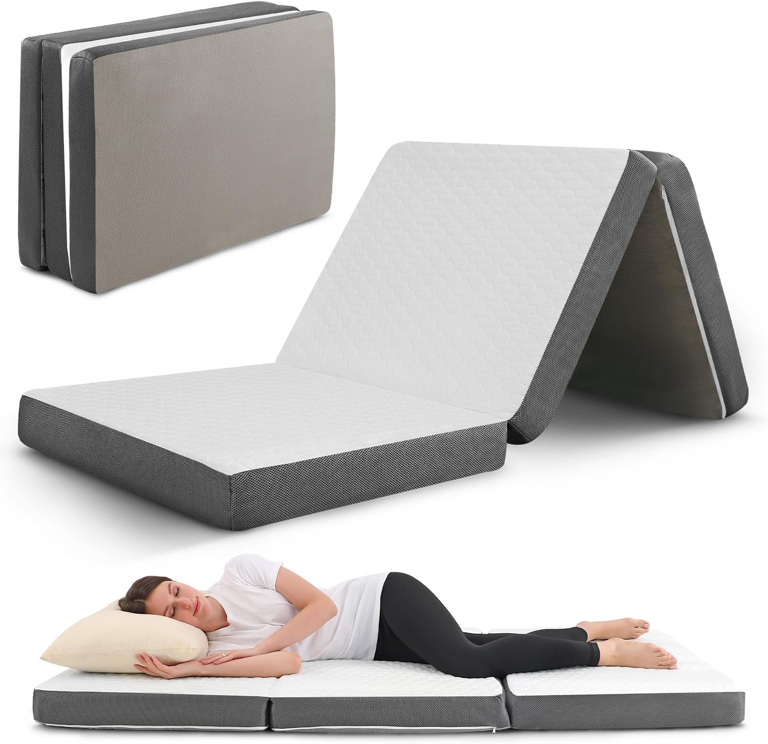 Tri Folding Mattress with Memory Foam Layer - Trifold Foldable Bed ...