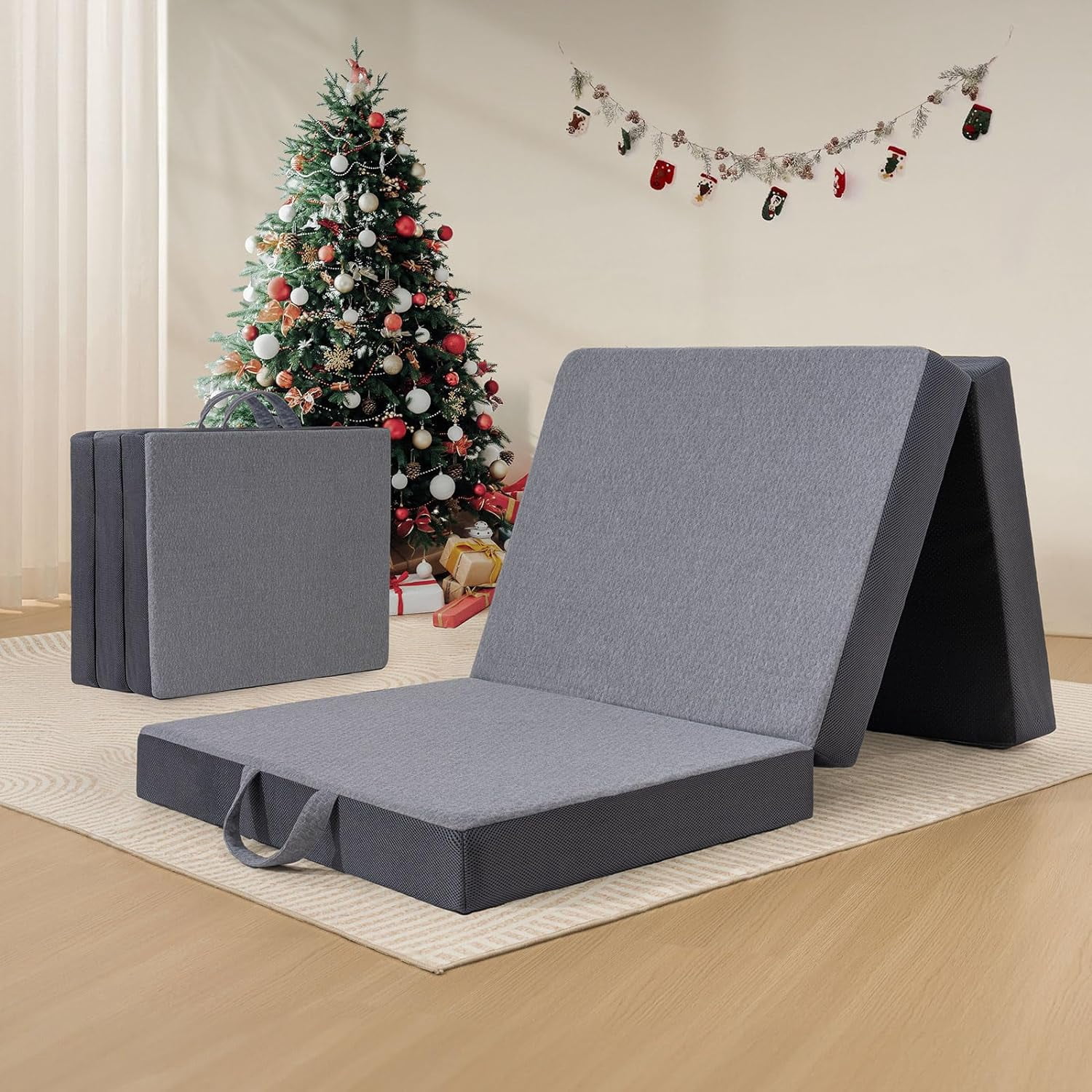 Tri Folding Mattress Single Size - 4 Inch Foldable Mattress for Travel/RV/Camping/Guest Room/Yoga, Tri-fold Memory Foam Mattress with Washable Cover, Handle & Non-Slip Bottom, 75"x25"x4"