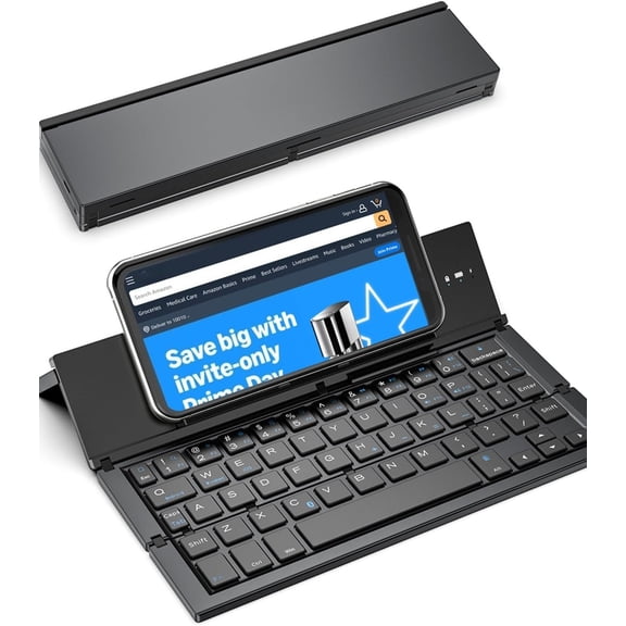 Tri-Folding Portable Bluetooth Keyboard, Slim Aluminum Alloy for Travel & Work, Compatible with iPad Pro/Air, iPhone, Android Tablets, Windows/Mac Laptops